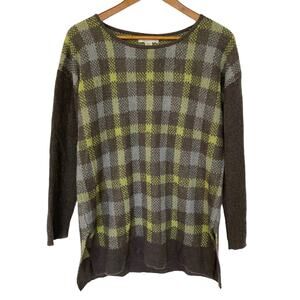 KENAR Green & Gray Plaid Mohair Blend Tunic Sweater Size Medium Casual